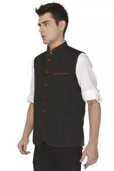 Black Cotton Poly Nehru Jacket
