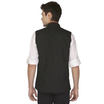 Black Cotton Poly Nehru Jacket 3
