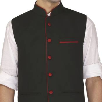 Black Cotton Poly Nehru Jacket 4