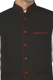 Black Cotton Poly Nehru Jacket