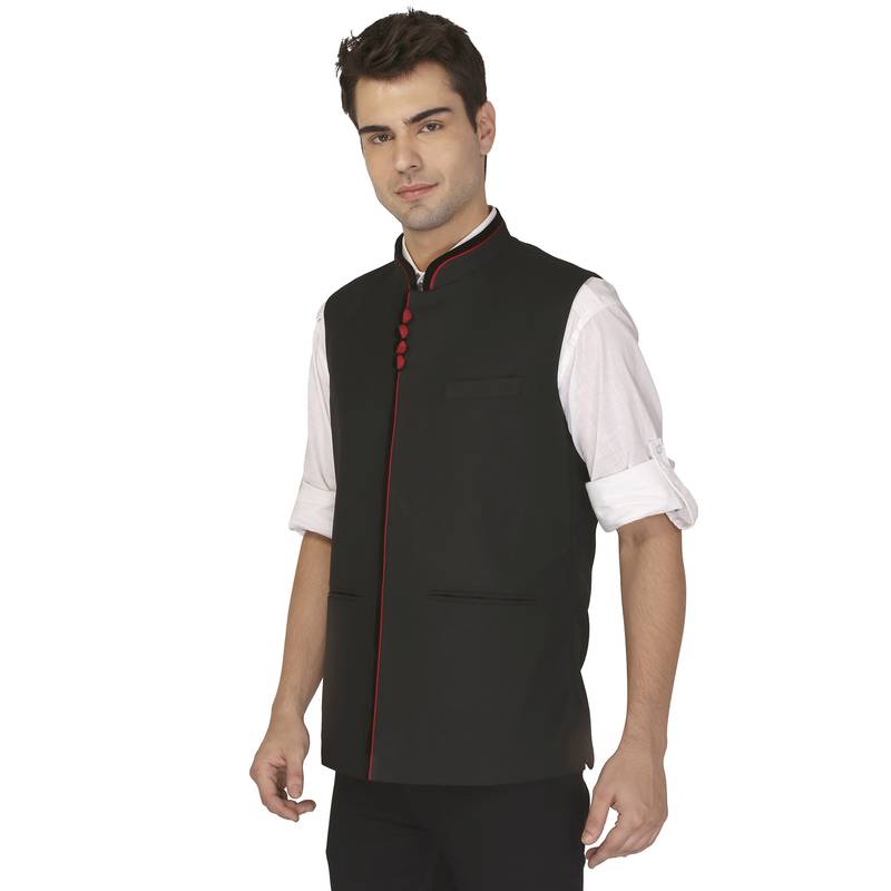 Black Cotton Poly Nehru Jacket