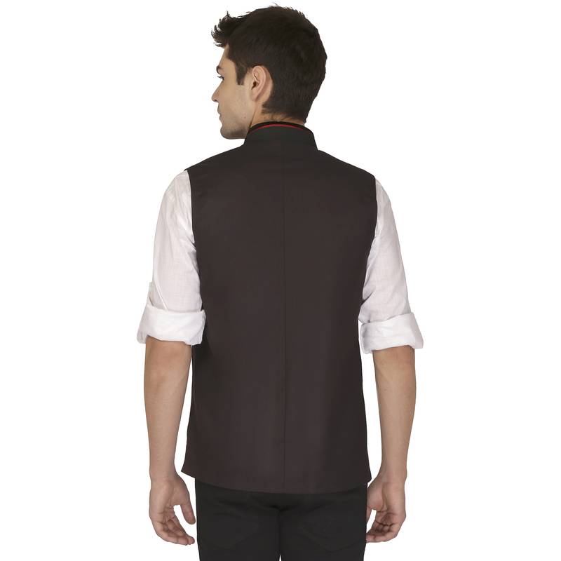 Black Cotton Poly Nehru Jacket