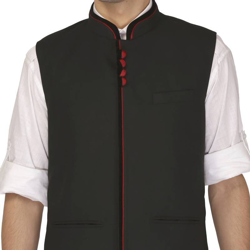 Black Cotton Poly Nehru Jacket