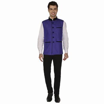 Blue Cotton Poly Nehru Jacket 2