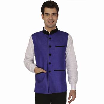 Blue Cotton Poly Nehru Jacket 3