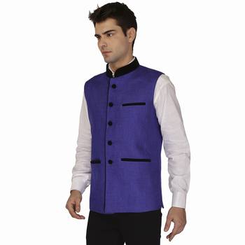Blue Cotton Poly Nehru Jacket 4