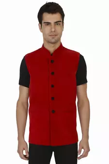 Red Cotton Nehru Jacket