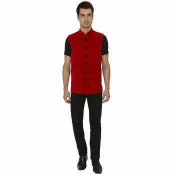 Red Cotton Nehru Jacket 1