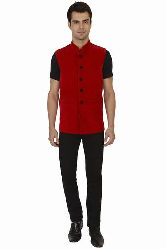Red Cotton Nehru Jacket