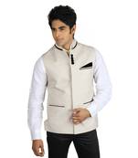 Beige Cotton Linen Nehru Jacket