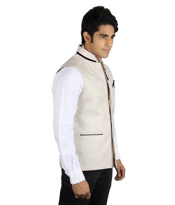 Beige Cotton Linen Nehru Jacket 2