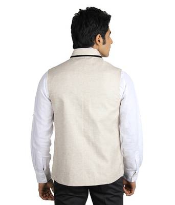 Beige Cotton Linen Nehru Jacket 3