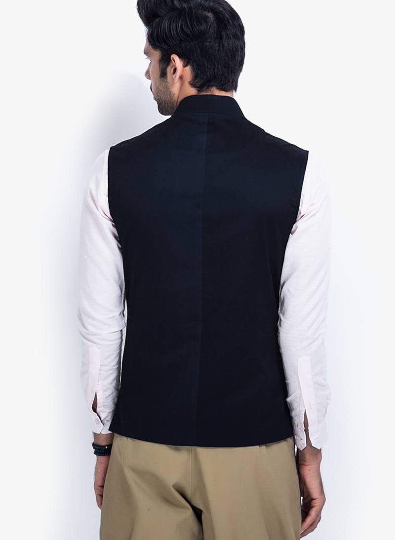 Black Cotton Poly Nehru Jacket