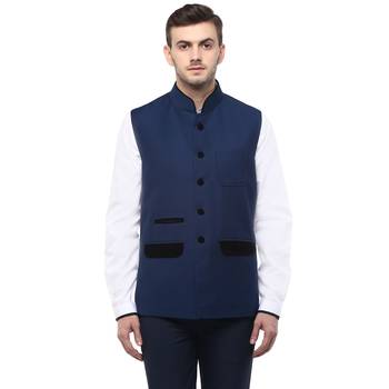 Blue  Cotton  Poly  Nehru  Jacket 1