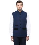 Blue  Cotton  Poly  Nehru  Jacket