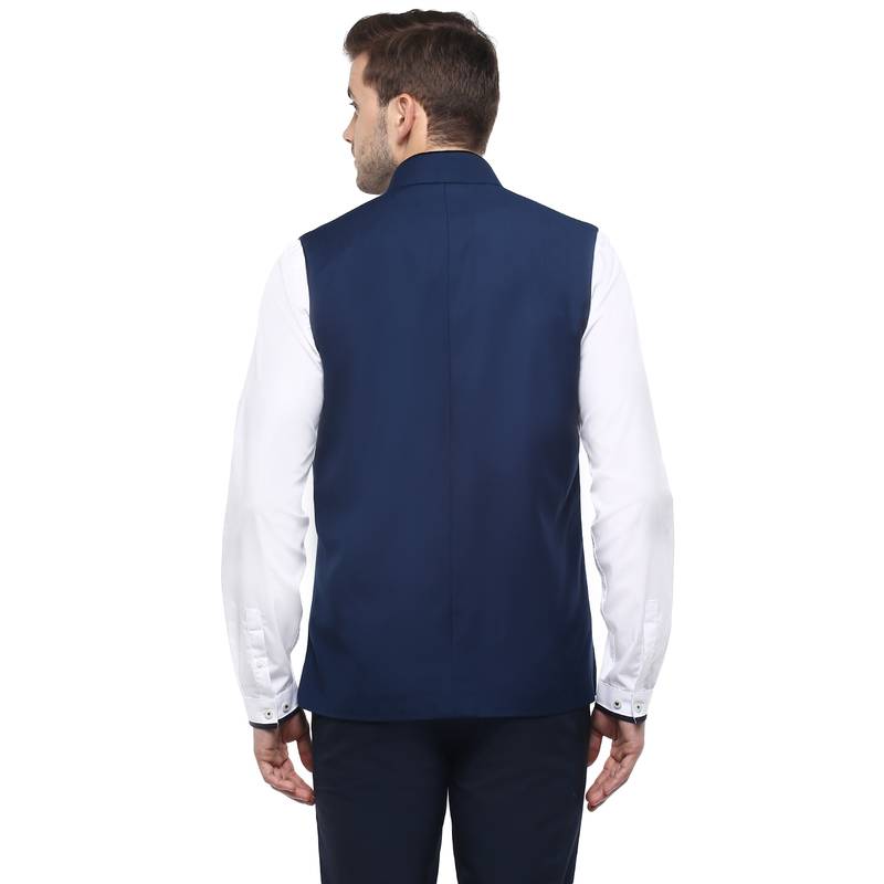Blue  Cotton  Poly  Nehru  Jacket