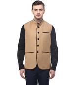 Brown Cotton Poly Nehru Jacket