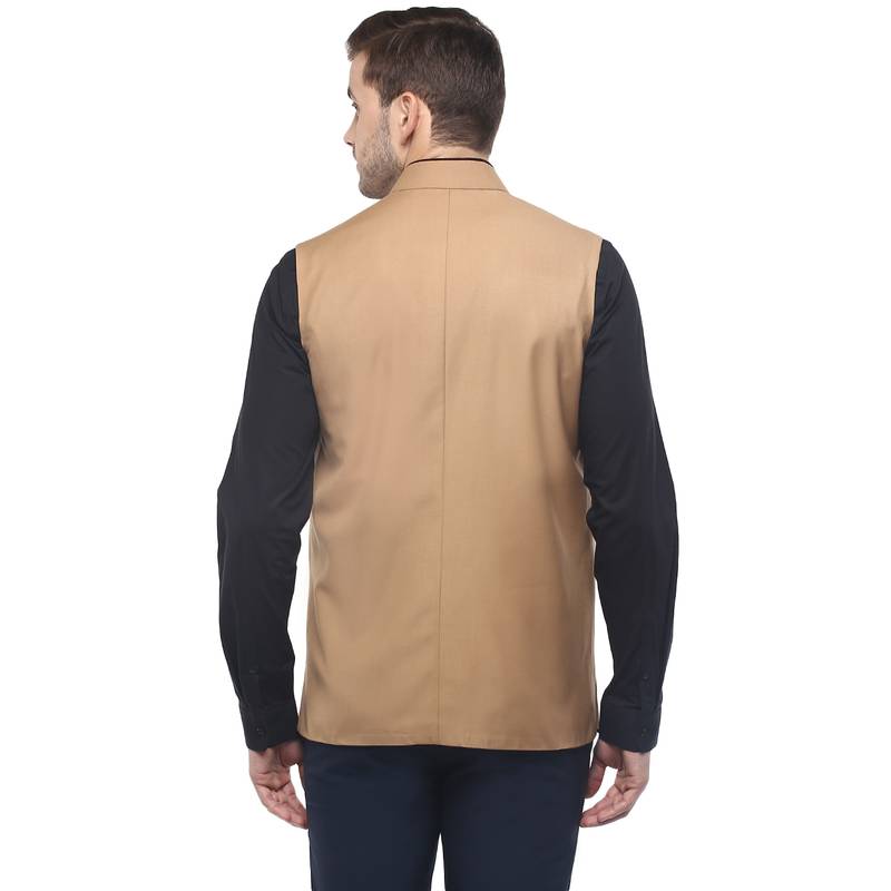 Brown Cotton Poly Nehru Jacket