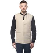 Beige  Cotton  Poly  Nehru  Jacket