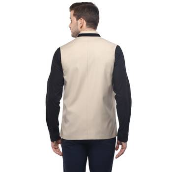 Beige  Cotton  Poly  Nehru  Jacket 2