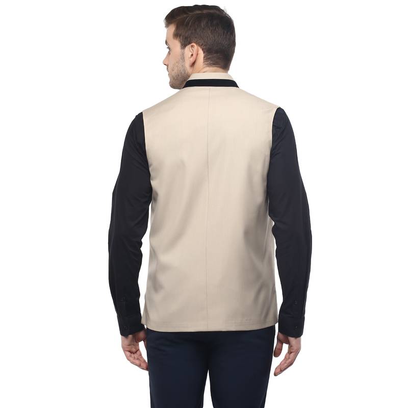 Beige  Cotton  Poly  Nehru  Jacket