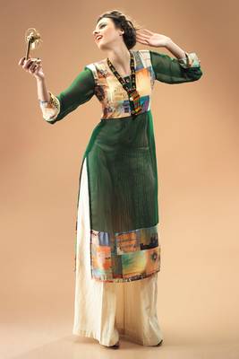 Green Georgette Digital Printed Kurti 1