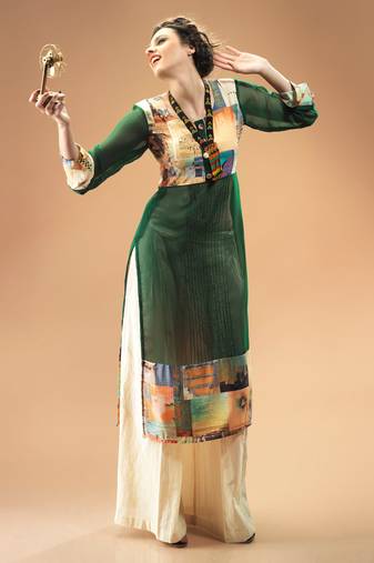 Green Georgette Digital Printed Kurti
