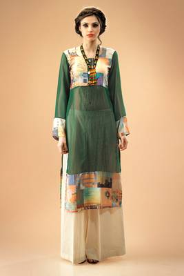 Green Georgette Digital Printed Kurti 2