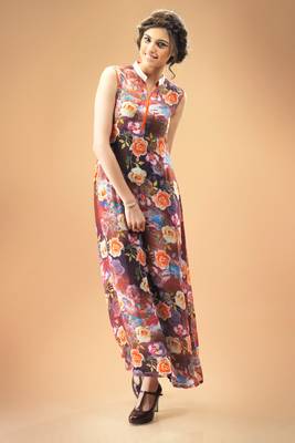 Multi Colour Georgette Kurti Comprising Allover Rose Prints 1