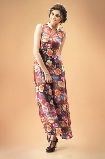 Multi Colour Georgette Kurti Comprising Allover Rose Prints
