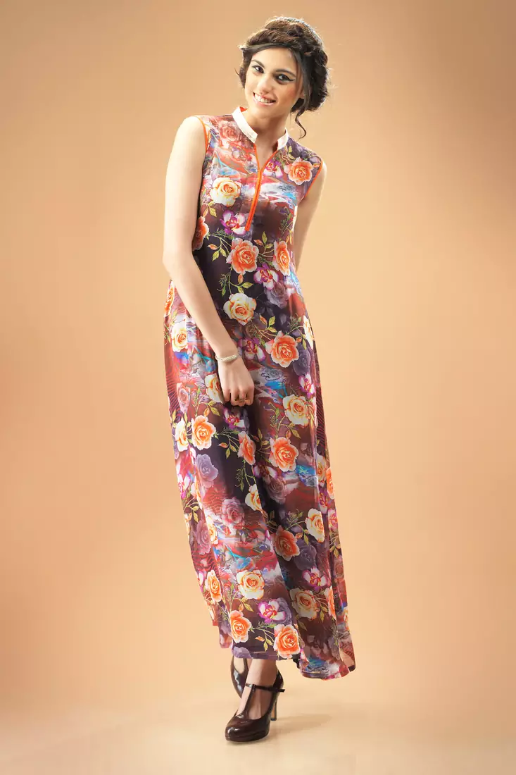 Multi Colour Georgette Kurti Comprising Allover Rose Prints
