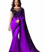 Purple printed dupion saree with blouse