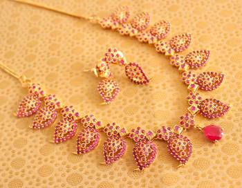 Awesome Gold Plated Cz Ruby Mango Necklace Set 1