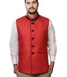 Red Cotton Jute Nehru Jacket