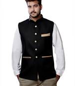 Black Cotton Poly Nehru Jacket
