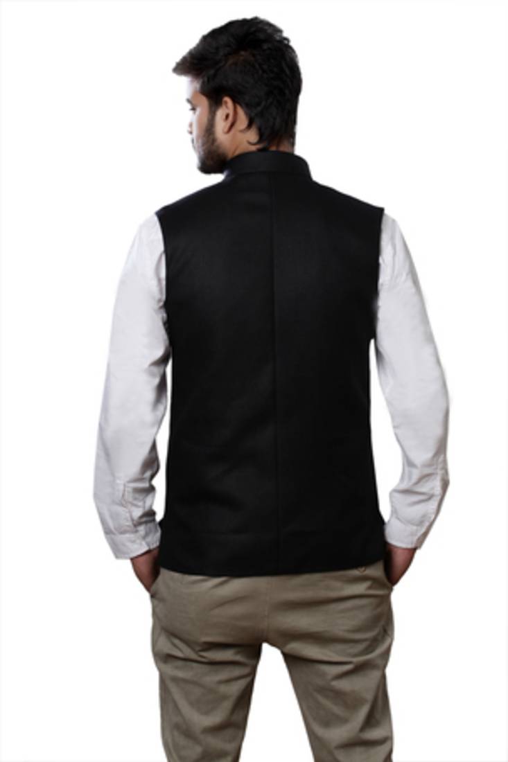 Black Cotton Poly Nehru Jacket