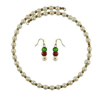 White Moti Stud Brass Hasli Necklace 1
