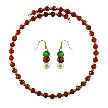 Red Moti Stud Brass Hasli Necklace 1