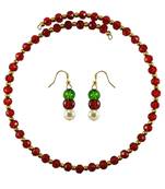 Red Moti Stud Brass Hasli Necklace