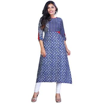 Blue printed cotton stitched kurti 1