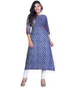 Blue printed cotton stitched kurti