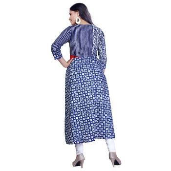 Blue printed cotton stitched kurti 2