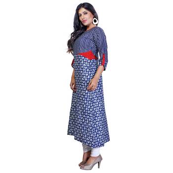 Blue printed cotton stitched kurti 3
