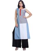 Blue printed cotton stitched kurti