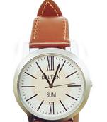 Watches  for - Male Round Stainless Steel Analogue White Dial and Brown Slim Band-Delton