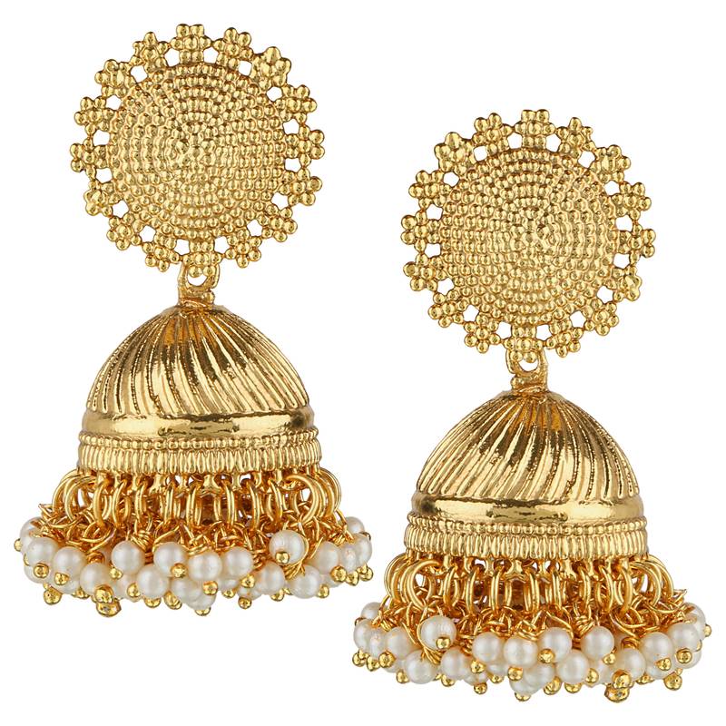 Bollywood Jhumki White Copper Jhumka Earring for Women ADIVA