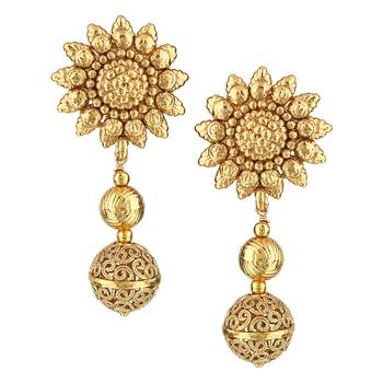 Kundans Indian Golden Copper Dangler drop Earring for Women 1