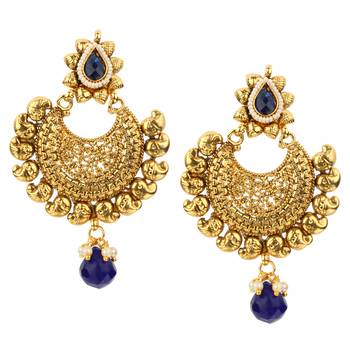 Kundans Indian Blue Copper Dangler drop Earring for Women 1