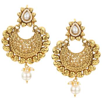 Kundans Indian White Copper Dangler drop Earring for Women 1
