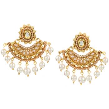 Kundans Indian White Copper Dangler drop Earring for Women 1